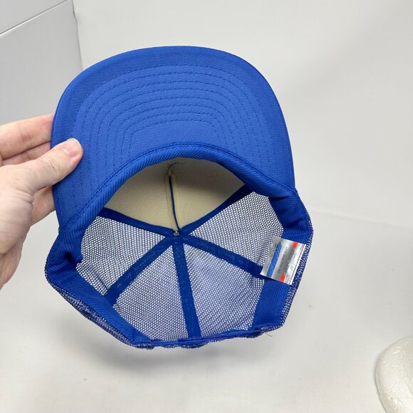 Vtg San Sun Farm Fresh Catfish Snapback Trucker Mesh Hat Blue Turquoise - Picture 10 of 12